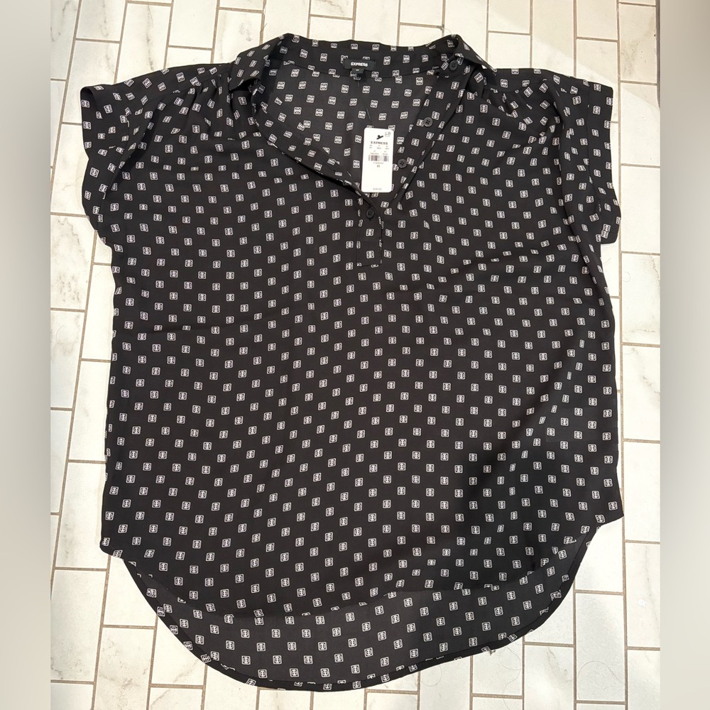 Express Black and White Patterned Blouse